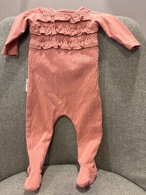 Maniere Child Footie Baby Girls 1M Pink w/ ruffles